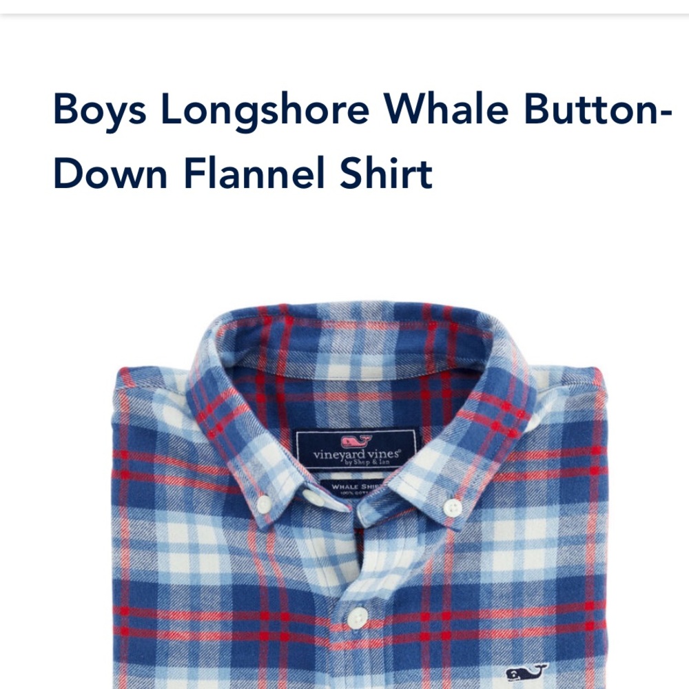 Boys Longshore Whale Button-Down Flannel Shirt- M